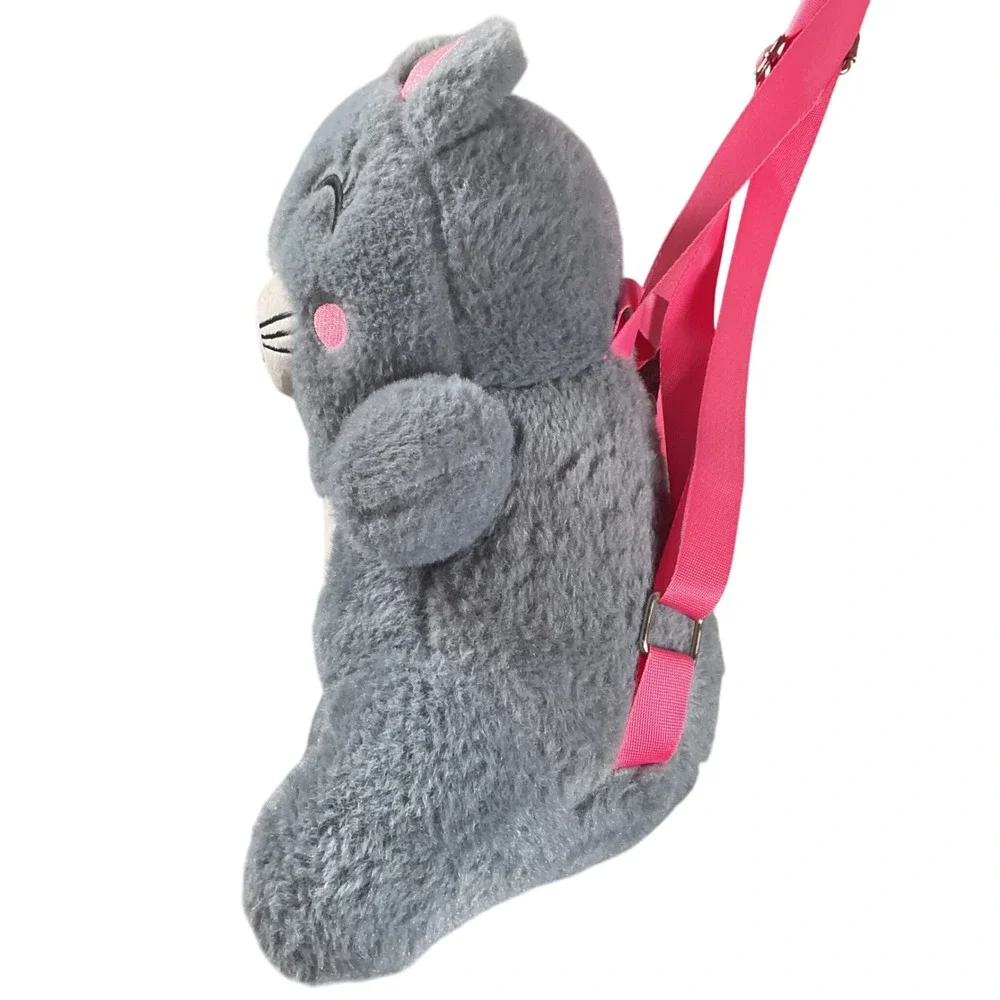 Wonder Nation Gray Cat Plush Backpack Toddler Kids Cute Heart Bag‎
